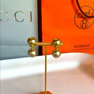 Elegant Champagne Gold Pearl Drop clip on Earrings